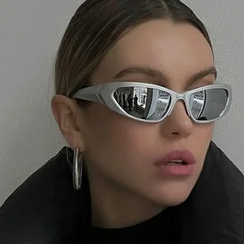  Новые спортивные солнцезащитные очки в стиле стимпанк Y2K Женские панк-очки Бренд Дизайнер Солнцезащитные очки Мужчины Серебряные зеркальные оттенки Модные очки UV400