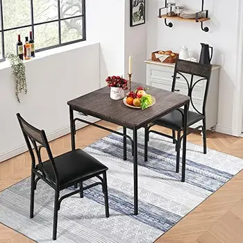 Кухонный стол из 3 предметов в современном индустриальном стиле и стул с полиуретановой подушкой Небольшое пространство, обеденный набор на 2 персоны, коричневый