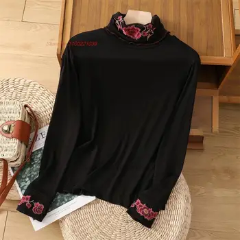 2024 китайская традиционная футболка национальная цветочная вышивка рубашка с воротником-стойкой китайская ханьфу топы танг костюм восточная основа рубашка