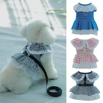 Doll Collar Pet Платье с нагрудным ремнем Тяговая веревка Маленькие Средние Собаки Дышащая Сетка Двуногий Мягкий Щенок Летние прогулки Наряд
