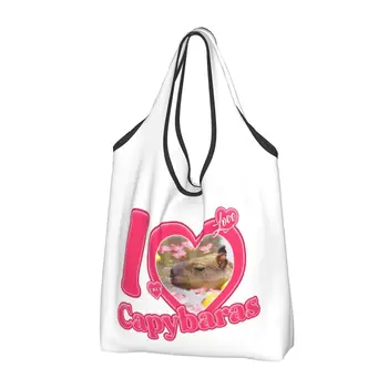 Я люблю Capybaras Сумки для покупок Многоразовые сумки для продуктов Большие емкости Capybara Мешки для переработки животных Моющаяся сумка