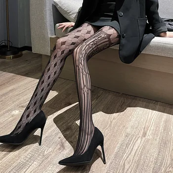 Новое поступление ажурных колготок для женщин Модные сексуальные колготки с двумя ногами с разным рисунком для женщин Клетчатые цветок Жаккардовые колготки