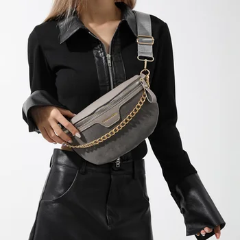 Дизайнерская сумка на талии в стиле ретро Женщины Матовая кожа Fanny Pack Модные нагрудные сумки Цепочка Поясная сумка Женское качество Плечо Кроссбоди Сумка