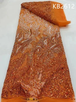  Жженый оранжевый кружевная ткань с бисером Новейшая кружевная ткань Высокое качество 2023 глиттер Французская сетка с блестками и последовательностью для шитья KB2612