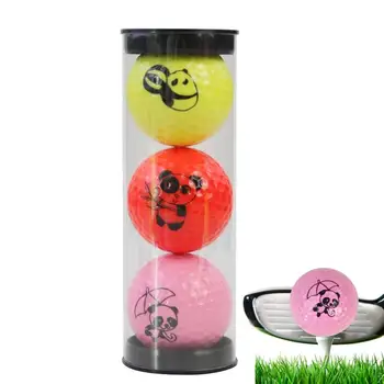 3 шт. Симпатичный мультяшный мяч для гольфа Panda Двухслойный синтетический каучук Тренировочные мячи для гольфа Подарочные мячи для гольфа и тренировки