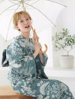 Женское традиционное кимоно в японском стиле, хлопок для путешествий Фотография в стиле ретро, длинное платье в стиле ретро, торжественная юката, костюм для косплея