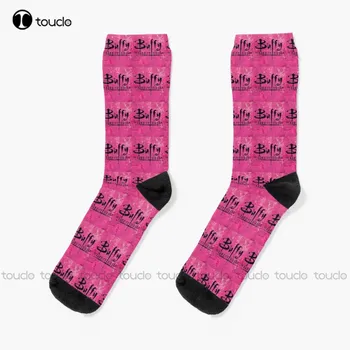 Розовый логотип Баффи Баффи Баффи Истребительница Вампиров Носки Крутые носки Дизайн цифровой печати 360° Симпатичные носки Креативные смешные носки