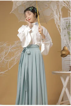  Китайский традиционный вышивка Ханьфу Повседневный костюм для элегантной девушки Стоячий воротник Винтажная одежда плиссированное платье