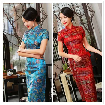 Большой размер 3Xl4Xl5Xl Qipao Вышивка Цветок Cheongsam Женщины Элегантные платья в китайском стиле с коротким рукавом Qipao Винтаж Vestidos