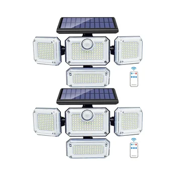 Солнечные фонари Наружный датчик движения 333 Светодиодные прожекторы, Охранные фонари на солнечных батареях снаружи, с 2 пультами дистанционного управления