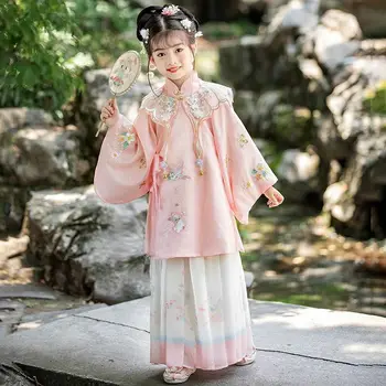 Hanfu Girl Весна и осень Ханьфу Новый китайский стиль Super Xian Ming Cloud Плечевой комплект для девочек Одежда Тан в древнем стиле