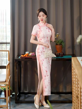 Yourqipao 2023 Лето Длинное Тонкое Шелковое Cheongsam Ретро Мода Подиум Банкет Qipao Китайский стиль Вечернее свадебное платье для женщин
