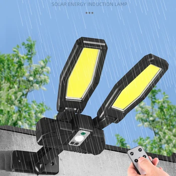 Солнечная наружная индукция Светодиодный двухголовый уличный фонарь Домашний водонепроницаемый настенный светильник Открытый садовый светильник с дистанционным управлением