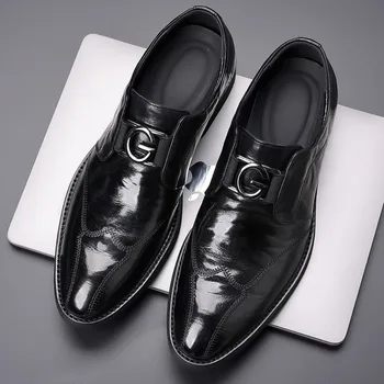 Формальная кожаная обувь для мужчин Новая натуральная кожа Бизнес Британский стиль Накладки на ноги Повседневная мужская обувь из овчины Обувь для поездок на работу