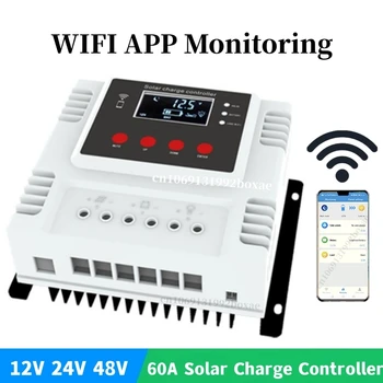 12 В 24 В 48 В 40 А 60 А Солнечный контроллер заряда WiFi APP Мониторинг данных PWM Солнечный регулятор для литий-свинцово-кислотной батареи Lifepo4