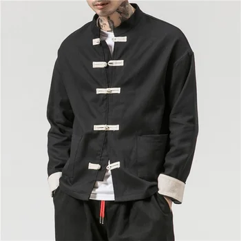 Модный мужской китайский топ и брюки ханьфу традиционный этнический кунг-фу куртка и брюки хлопковая конопляная футболка