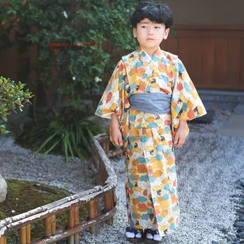 2024 японский винтаж юката + пояс детский кимоно халат национальный цветочный принт дышащая юката традиционная японская одежда