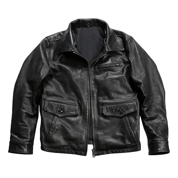 Новый Moto & Biker Outdoor Leisure Pockets Куртка из натуральной кожи Черные пальто Мужчины Куртка из козьей кожи
