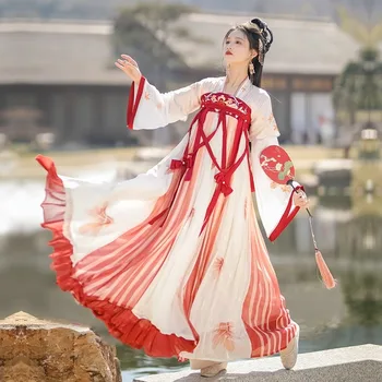 2024 Весна Лето Оригинальное Цветочный Принт Фея Ханьфу Платье Китайский Костюм Для Женщин Элегантный Косплей Вечерние Платья