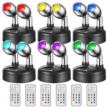 6 шт. 13 цветных прожекторов с батарейным питанием Внутренний беспроводной светодиодный прожектор с двойной головкой RGB Светодиодные акцентные светильники с дистанционным управлением