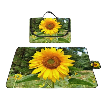 Sunny Sunflower Picnic Коврики Водонепроницаемый складной Oxford Picnic Blanket Портативный пляжный коврик Oversize для кемпинга на открытом воздухе