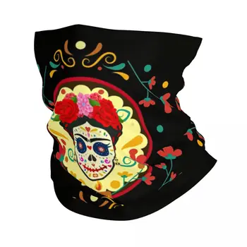 Skull Day Of Dead Bandana Winter Neck Warmer Женский ветрозащитный шарф для лица с запахом для пеших прогулок Мексиканские цветы Catrina Gaiter Headband