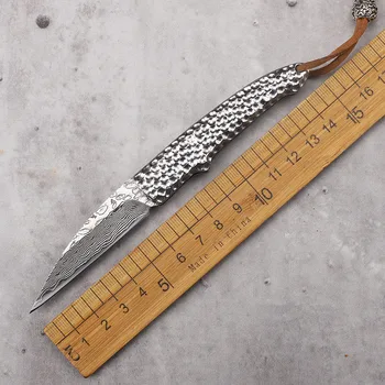 Новый тип Маленький Серебряный Мастер VG10 Кованый Дамаск Цельнометаллическая Ручка Складной Мини Кемпинг Рыбалка EDC Инструмент Нож