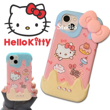 Sanrio Hello Kitty Симпатичный чехол для телефона для IPhone 14 Pro Max 13 12 11 X XR XS Max Силиконовый чехол для телефона Аниме Kawaii Kitty Задняя крышка