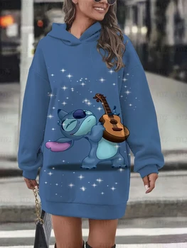 2023 Disney Stitch Женская толстовка с длинным рукавом Весна Осень Принт Модный стиль Женское элегантное платье Мультяшная толстовка Принт P