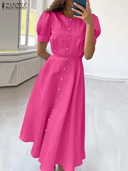 Модный пышный сарафан с коротким рукавом ZANZEA Элегантное одногрудное платье Женское платье с круглым вырезом и талией Midi Vestidos Party Holiday 2023 Robe