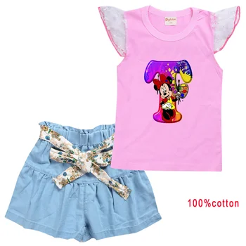 2pc/Sets Disney Минни Микки Маус Повседневные спортивные костюмы Одежда для девочек Одежда Наряды Летняя футболка Шорты