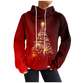 Уличная одежда Элегантный женский пуловер с капюшоном Зима 2024 Новые женские толстовки с длинными рукавами с рождественским принтом Роскошная одежда Y2k