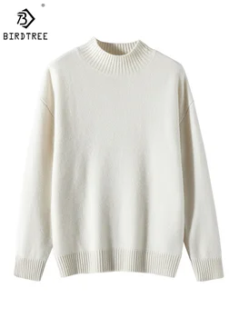 Birdtree 100% кашемир элегантные вязаные свитера женские имитация шеи мягкий свободный тонкий базовый свитер осень-зима нижнее белье T38092QM