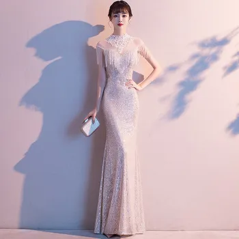 банкетное вечернее платье женское 2023 новый темперамент с пайетками Aura Queen Ежегодное собрание Хозяин Длинный рыбий хвост для похудения