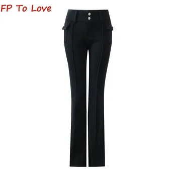  Черная американская красотка с низкой талией и двумя пуговицами Микро брюки PB&ZA Женщина с несколькими карманами Повседневные брюки в рабочем стиле