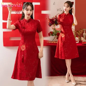 Традиционная китайская одежда Свадебное красное улучшенное летнее платье Cheongsam с коротким рукавом в стиле ретро кружевное платье qipao