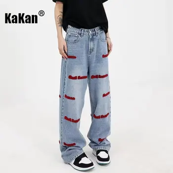 Kakan - Европа и США Новые джинсы с вышивкой буквами Мужские, High Street Прямые свободные широкие длинные джинсы K63-680