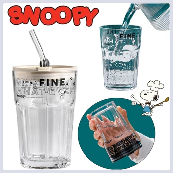  430 мл Snoopy Прозрачная стеклянная чашка с соломинкой Стеклянная бутылка для воды большой емкости Термостойкий молочный пивной сок Чайные чашки Подарок