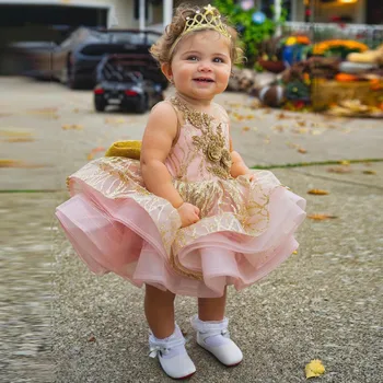 Роскошные блестящие детские платья для вечеринок слои бальное платье для девочки принцесса платье цветочные аппликации платье для девочки