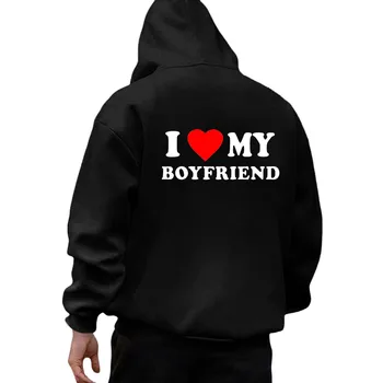 Толстовка с капюшоном для мужской моды повседневная свободная многоцветная толстовка с принтом I Love My Boyfriend Printed