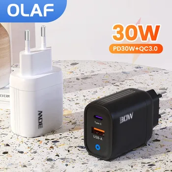 Olaf 30 Вт USB Type C Зарядное устройство PD Быстрая зарядка телефона QC 3.0 Быстрые зарядные устройства для iPhone Samsung Xiaomi Huawei Phones Зарядное устройство Адаптер