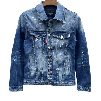 Мужская джинсовая куртка starbags dsq1902 панк-дыра, разорванная краска, брызги чернил, сильно вымытая заплатка, узкий крой джинсовое пальто, рок-куртка