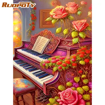 RUOPOTY Покраска своими руками по номеру для взрослых Начинающий пианино Акриловая краска с номером для дома Настенный декор Поделки 40x50 см с рамкой