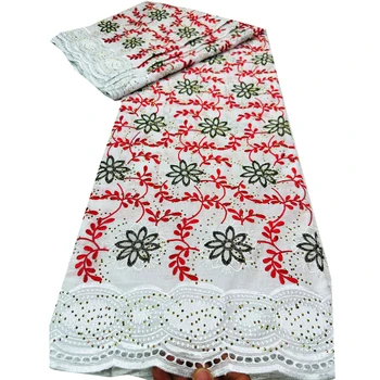 Бело-красная хлопчатобумажная кружевная ткань, сухое кружево с камнями для женских свадебных платьев, швейцарское кружево вуаль в Швейцарии, 5 ярдов