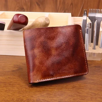 Винтажный кожаный кошелек ручной работы для мужчин Двойной минималистичный мужской кошелек из натуральной кожи