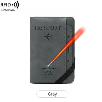 RFID Защита от кражи Настроить обложку для паспорта с именами Эластичные ленты Кошелек для паспорта Держатель кредитной идентификационной карты Наличные Многофункциональный