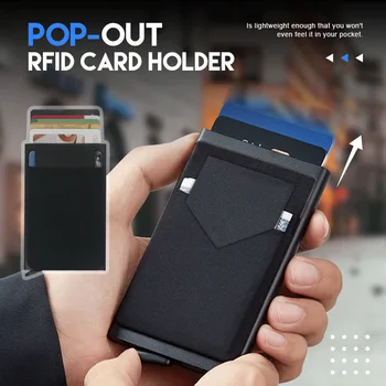 Тонкий алюминиевый кошелек с эластичной задней панелью Держатель кредитной карты для удостоверения личности Мини-кошелек RFID Автоматический всплывающий чехол для банковских карт оптом