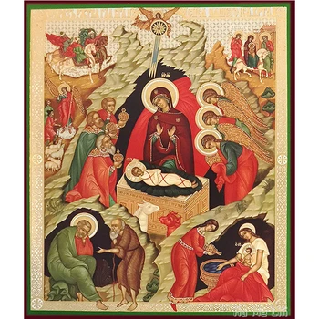 Икона Рождества Христова в окружении ангелов и святых Холст Хо Ме Лили Настенное Искусство Для Гостиной Декор Спальни