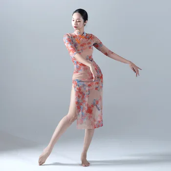 2024 Новый Взрослый Женщины Восточный Классический Танец Костюм Леди Китай Qipao Лето Слива Вырез на пуговицах с короткими рукавами Cheongsam Платье Cheongsam