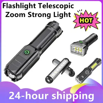 новый стиль телескопический зум сильный свет фонарик USB зарядка небольшой портативный прожектор дальнего действия наводнение наружное освещение лампа